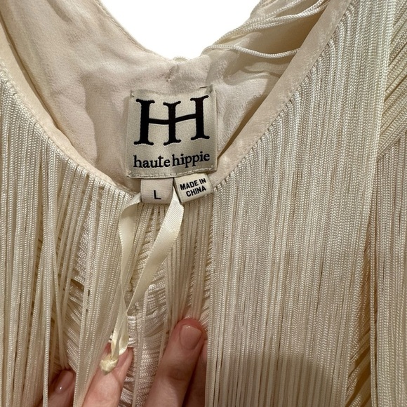 HAUTE HIPPIE Off White Swan Fringe Dress Size Large VGUC - Picture 8 of 11